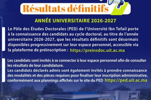 Résultats définitifs du cycle doctoral – Année universitaire 2026-2027