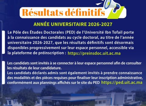 Résultats définitifs du cycle doctoral – Année universitaire 2026-2027
